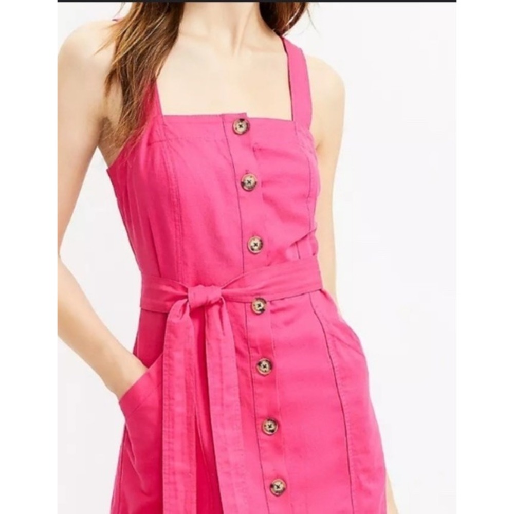 LOFT Pink Linen Cotton Button-Front Dress –‎ Size 10